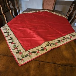 Holiday table scarf, 53" square, red with jute border